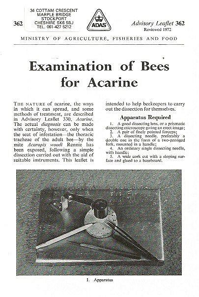Examination of Bees for Acarine. 